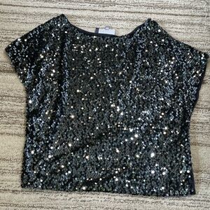 Jennifer Lopez Sequin Boxy Cap Sleeve Top in Gray